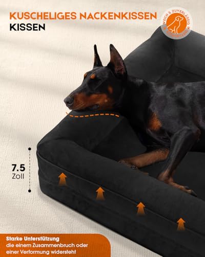 Upvilla Orthopädisches Hundebett XL, Hundekorb Waschbar mit Eierförmiger Kistenschaum，Wasserdicht Hundesofa mit rutschfeste Unterseite und Vierseitiges Kissen (Black, 117x76x19cm)
