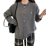 [MilaCorinna] レディース トップス ニットカーディガン セーター ジャケット ラウンドネック 刺繍柄 長袖 シングルブレスト 無地 大人 柔らかい 快適 ファッション かわいい 優しい カジュアル レイヤード オフィス 春 秋冬