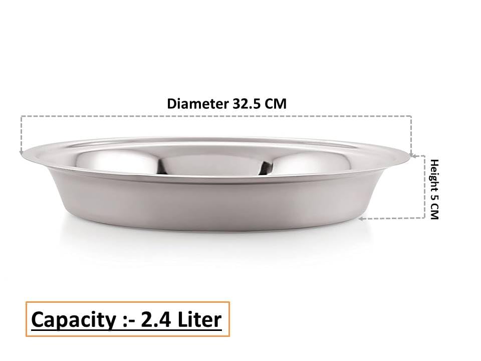 Image of Ajay's Shoppe Stainless Steel Atta Kneading Paraat 2.4 L | 32.5 CM Heavy Gauge Parat for Dough Kneading & Mixing | Mirror Finish