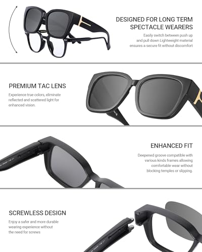 Image of JIM HALO Polarized Sunglasses Fit Over Glasses for Men Women, Square Night Vision Glasses for Driving UV Protection 2 Packs
