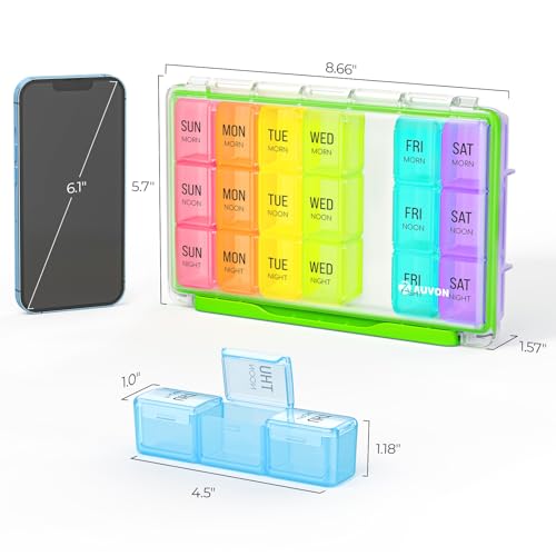 Image of AUVON Weekly Pill Organizer 3 Times a Day with Moisture-Proof Design, Large Pill Box 7 Day Easy to Use, Portable Pill Case for Travel with Double Protection, Pill Containers for Vitamins, Medications