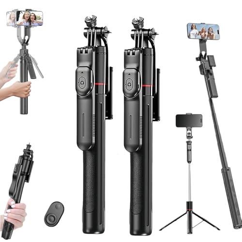 Gimbal Stabilizer - Master Every Move,2-in-1 Tripod & Selfie Stick with 360° Anti-Shake,Foldable,Bluetooth Remote,Long Extension,for Live Video Recording,Compatible for iPhone and Android (A,2PCS)