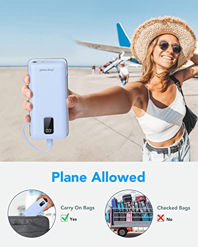 Image of charmast Portable Charger with Built-in Cables and Wall Plug, 10000mAh USB C Portable Power Bank, Potable Phone Charger, Travel Essentials Compatible with iPhones, Samsung Galaxy, iPad