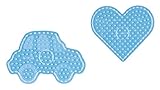 Hama Perlen 8253 Stiftplatten 2er Set für Maxi Bügelperlen mit Durchmesser 10 mm, Motive Herz und Auto in transparent, kreativer Bastelspaß für Groß und Klein