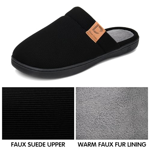 DL Men's Memory Foam Slippers with Fuzzy Plush Lining, Slip on House Slippers with Indoor Outdoor Anti-Skid Rubber Sole2