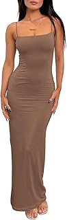 LILLUSORY Womens Summer Casual Slip Dresses Spaghetti Strap Double Lined Bodycon Maxi Dress - Buy now