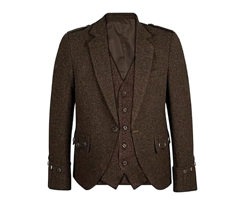 Scottish Handmade Tweed Argyle Kilt Jacket with 5 Button Vest | Wool Argyll Jacket