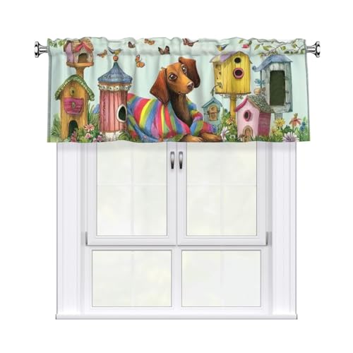 mutakin Dog Butterfly Valances for Windows Rod Pocket Curtain Valance 1 Panel Short Curtains for Kitchen Bathroom Living Room Bedroom Window Treatments