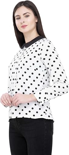 Image of POPWINGS Women's Crepe Top | Full Sleeve and Dot Printed Casual Top for Women