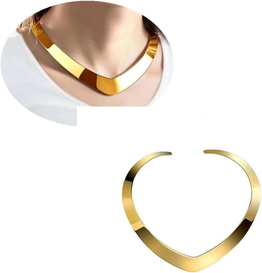 High Polished Stainless Steel Necklace, Love Choker Heart Shape Women Statement Jewelry (Gold) - Image 5