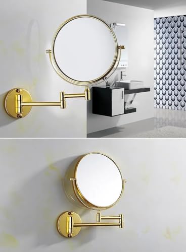 Image of Brass Dual Side Round Mirror for Bathroom 360 Swivel with Zoom View | Magnifying Shaving Makeup Vanity Mirror Wall Mounted (Gold)