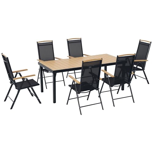 Outsunny Salon de Jardin extérieur 6 Personnes, Table de Jardin extérieure avec 6 chaises, Cadre en Aluminium, Table 190 CM, chaises Pliables et inclinables,...