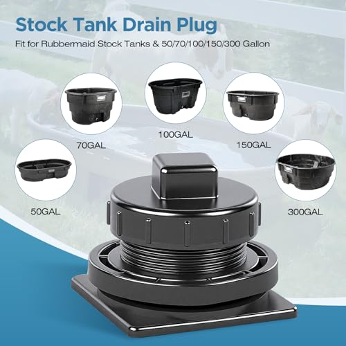 Image of Huazu Stock Tank Drain Plug Replacement for Rubbermaid 50 /70 /100 /150 /300 Gallon Stock Tank, Leakproof Water Trough Plug