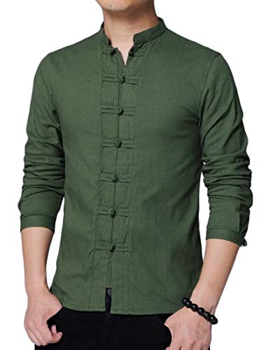 Image of Men Chinese Tai Chi Kung Fu Mandarin Collar Frog-Button Shirts