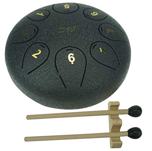 "Ocarinawind" 6 Inches C Major Steel Tongue Drum Black 8 Notes Drum With Couple Of Mallets, Beautifully Finished And Peaceful Sound #TOP4