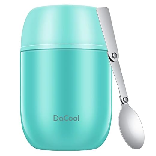 DaCool Insulated Lunch Container Hot Food Jar 16 oz Stainless Steel Vacuum Bento Lunch Box for Kids Adult with Spoon Leak Proof Hot Cold Food for School Office Picnic Travel Outdoors - Cyan Blue