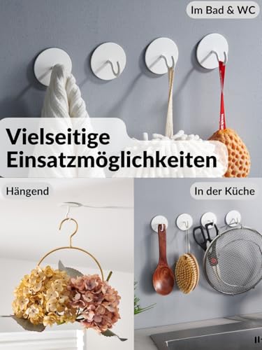 DEKAZIA® 4er-Set selbstklebende Deckenhaken Weiß – Extra Starke Rundhaken für Decke & Wand – Vielseitige Klebehaken, Garderobenhaken, Kleiderhaken & Wandhaken zum Kleben ohne Bohren Vintage