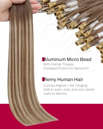 Image of Moresoo Micro Link Hair Extensions Human Hair, Brown Blonde Melt, 14 Inch | 50g 50 strands, micro bead extensions, light brown to dirty blonde, added thickness, office or everyday wear