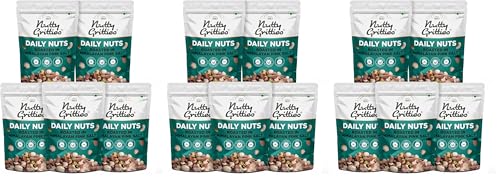 Image of Nutty Gritties Daily Nuts with 5 Exotic Nuts Macadamias, Hazelnuts, Pistachio Kernels, Almonds, Cashews | Dry Roasted with Himalayan Pink Salt | Healthy Snack with Zero Oil, Resealable Pouch- 200g ( Pack of 15 )