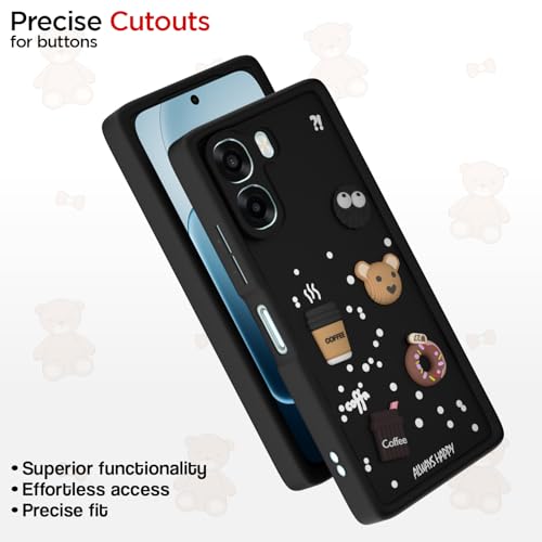 Image of Outlouders Back Cover for Oppo A6X 5G | 3D Cartoon Bear Cute Fun Silicone Full Body Protection Bumper Case (Black)