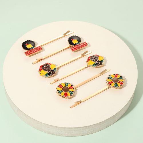 6 pares de pinzas para el cabello Juneteenth para mujeres con diseños Afroamericanos en esmalte negro miniatura 4