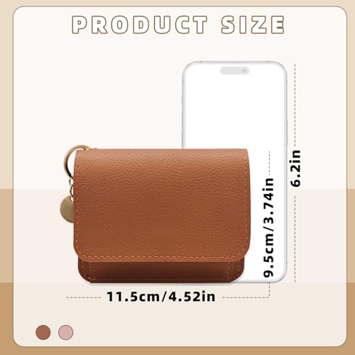 Solid Color Wallet Women, Ladies Wallets with Back Zipper and Small Pendant, Card Wallets for Women with ID Window for Cash, Cards, ID Cards, and Coin (Pink)2