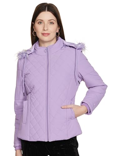 Image of Qube By Fort Collins Women's Regular Fit Bomber Jacket with Detachable Hood - Stylish & Comfortable Winter Wear |Material: Polyester