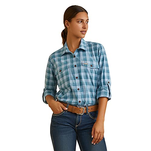 ARIAT Womens Rebar Made Tough DuraStretch Work Shirt Clear Sky Plaid Size X-Large