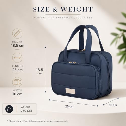 Image of WEMOL Large Opening Cosmetic Travel Bag for Women (Navy Blue Big) | Super Soft, For Brushes, Toiletries, Cosmetics