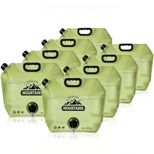 Contenedor de Agua Plegable 8L Jarra de Agua para Camping con Grifo Ajustable, Bolsa para Agua a Prueba de Fugas y Libre de BPA para Camping, Mochilero, Emergencias Paquete de 8
