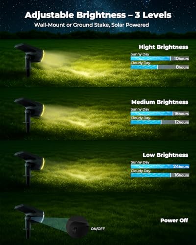 RUNBARRY Solar Lights Outdoor Waterproof IP67, 6 Pack 64 LED Outdoor Solar Lights, 3 Lighting Modes Auto On/Off Solar Spot Lights Outdoor for Garden, Yard, Landscape - Warm White — view 4