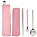 Yardwe 1 zestaw sztućców podróżnych z futerałem, przenośne sztućce, nóż, widelec, łyżka, pałeczki, do domu, szkoły, kolor różowy