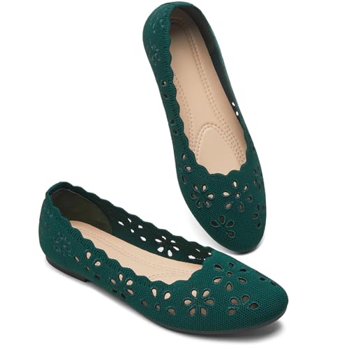 BABUDOG Mesh Ballet Flats Shoes for Women,Womens Flats Dressy Comfortable,Women's Dress Shoes with Flower Eyelets,Slip on Casual Walking Flats