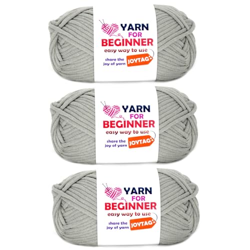 Image of Grey Yarn for Crocheting and Knitting Cotton Crochet Knitting Yarn for Beginners with Easy-to-See Stitches Cotton-Nylon Blend Easy Yarn for Beginners Crochet Kit(3x50g)