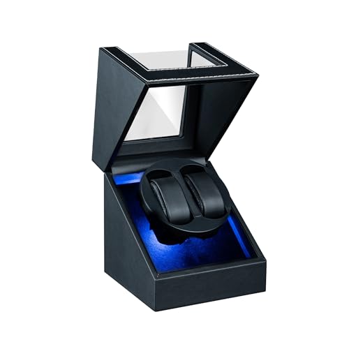 Mcbazel Double Automatic Watch Winder with LED Blue Light,Display Storage Rotation Wristwatch Box with 2 Slots