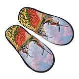 Unisex Plüsch Pantoffeln Holländische Windmühlen Tulpen Blumen Rutschfeste Cozy Slippers Bequem Rutschfest Slipper Wärme Wärme Bequem Plüsch Pantoffeln Für Hause Büro Küche M