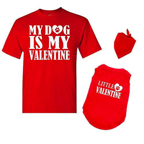 Matching Dog and Owner Outfit -My Dog is My Valentine, Adult Large + Dog X-Large, Red