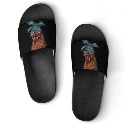 Cute Chicken With Bandana Headband House Sandals Non-Slip Bathroom Slippers Beach Summer Shoes for Men Women