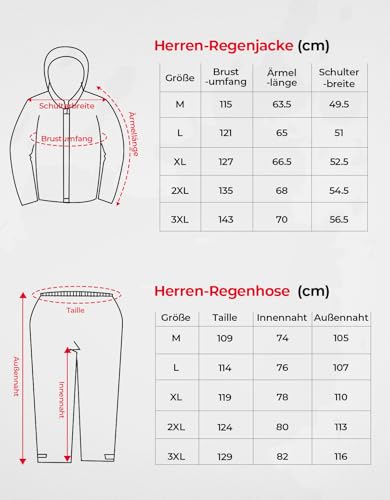 KEMIMOTO Regenanzug für Herren, Wasserdichter Reflektierender Regenmantel, Atmungsaktiv Regenbekleidung Regenjacke für Camping, Wandern, Reisen, Radfahren