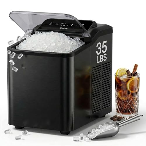 Image of Typhur Fast Nugget Ice Maker Countertop, Chewable Pebble & Pellet Ice Machine with Self-Cleaning Pump & 8-Pack Cleaners, 35lbs/24H Crushed Ice for Kitchen, Bar, RV, Outdoor (Black Stainless Steel)