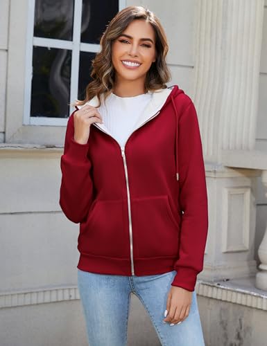 Image of Flygo Womens Casual Winter Warm Sherpa Lined Full Zip Up Hoodie Sweatshirt Jacket
