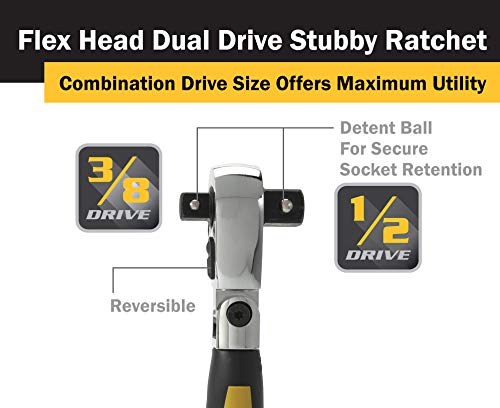 Titan 12351 3/8-Inch And 1/2-Inch Dual Drive X 6-Inch 72-Tooth Dual Head Stubby Ratchet #TOP2