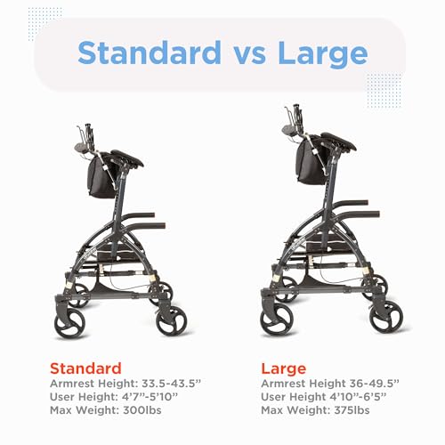 Journey UPWalker Large – The Original Upright Walker – Premium, Lightweight Adjustable Upright Rollator Walker with Seat for Adults, Seniors & The Elderly
