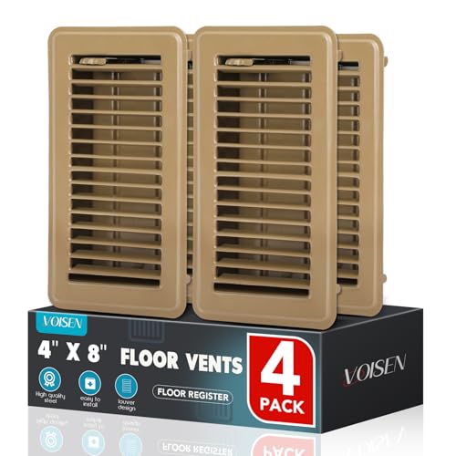 VOISEN Floor Register 4x8 4 Pack Floor Vent Covers Steel Adjustable Air Supply Grille Register Vent Cover Grill for Sidewall and Floor Vent Covers for Home Floor Brown