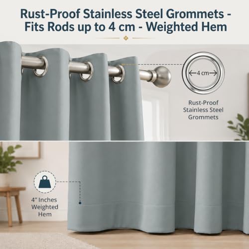 Image of Cloth Fusion Blackout Long Door Curtains 8 Feet Set of 2, Silver Grey | Up to 90% Sunlight Block, Room Darkening, 3-Layer Triple Weave, Thermal Insulated, Stainless Steel Grommets