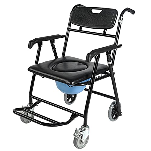 YAHAO Toilettenstuhl für Senioren Faltbar,mit Rollen, gepolsterter Sitz/Rückenlehne mit Armlehne und Rückenlehne, Fahrbarer Toilettenrollstuhl, Duschrollstuhl, Nachtstuhl Cover