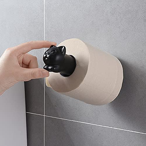 Toallero Portarrollos de Papel higiénico para Gatos, Soporte para Papel de Cocina, Adhesivo para Pared, toallero, Colgador de pañuelos de baño Creativo (Color: Negro)