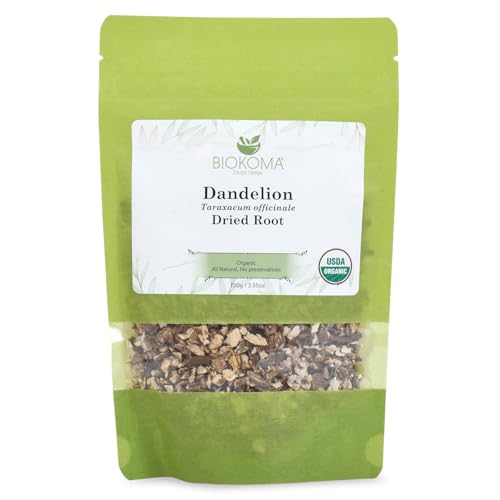 Biokoma 100% Pure and Organic Dandelion Dried Root 100g (3.55oz) In Resealable Moisture Proof Pouch