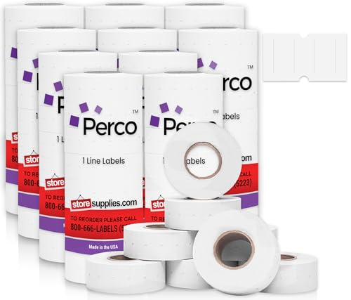 Perco 1 Line White Labels - 80 Rolls, 10 Sleeves, 80,000 Blank Price and Date Gun Labels for Perco 1 Line Price and Date Guns - Made in USA