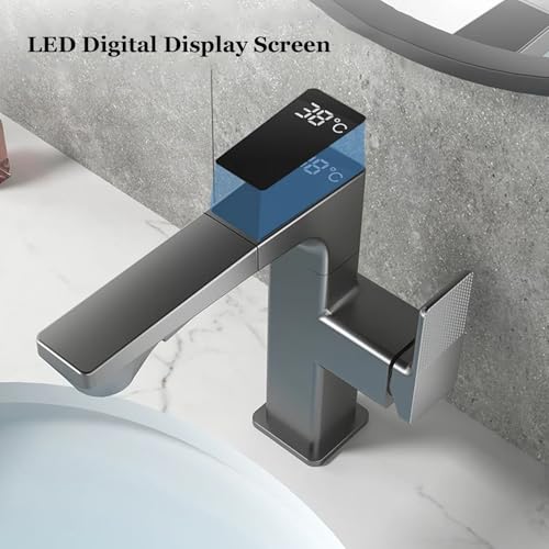 Robinet smart digital basin lavabo télescopique gris chaud